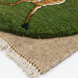 手織りペルシャ絨毯 ギャッベ 39x45cm 座布団 鹿 ペルシャガゼル 緑 グリーン