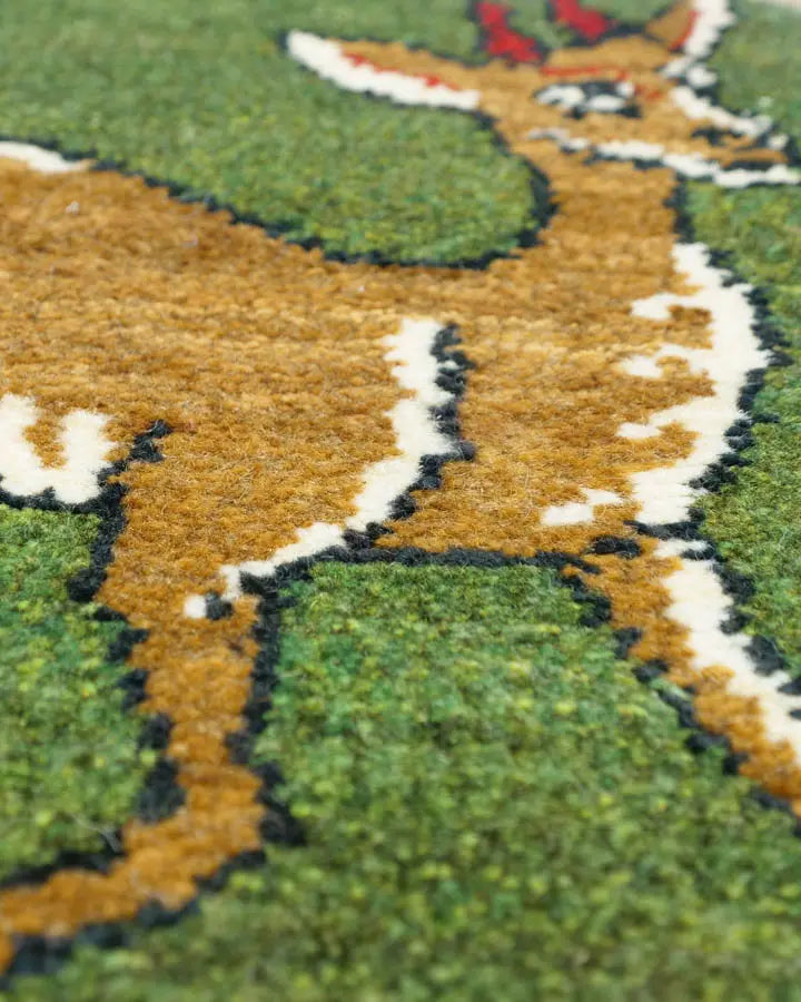 手織りペルシャ絨毯 ギャッベ 39x45cm 座布団 鹿 ペルシャガゼル 緑 グリーン