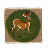 手織りペルシャ絨毯 ギャッベ 39x45cm 座布団 鹿 ペルシャガゼル 緑 グリーン