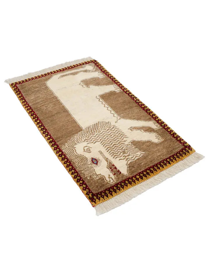 ペルシャ絨毯 ライオンラグ 65x104cm 手織り玄関マット