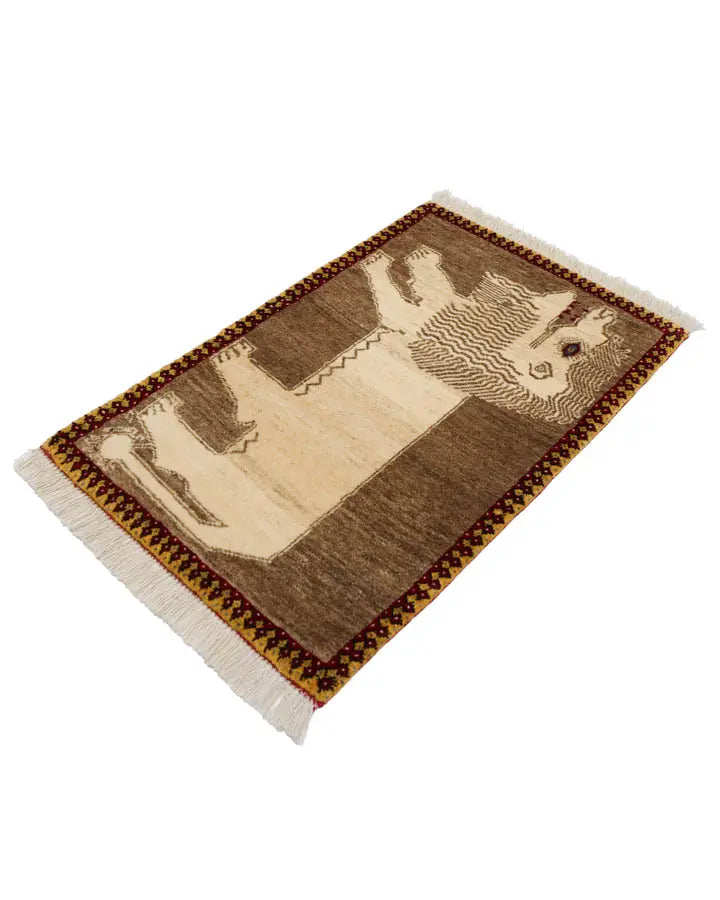 ペルシャ絨毯 ライオンラグ 65x104cm 手織り玄関マット