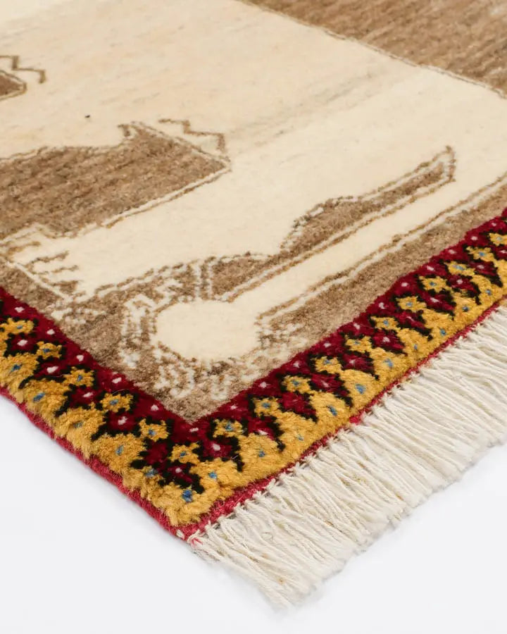 ペルシャ絨毯 ライオンラグ 65x104cm 手織り玄関マット