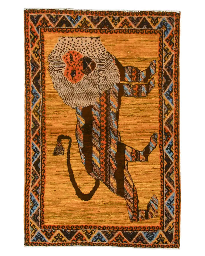 ライオンギャッベ 80x122cm ペルシャ絨毯 玄関マット 手織り