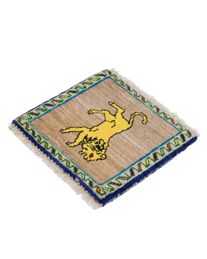 ライオンラグ ペルシャ絨毯 40x40cm ペルシャ絨毯 手織り 座布団