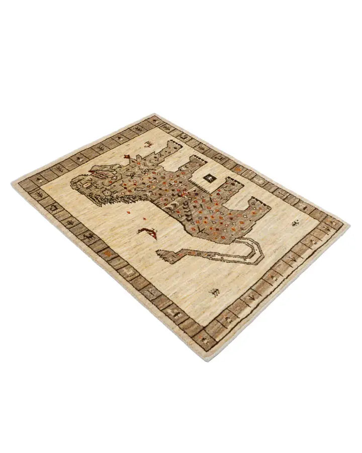 ペルシャ絨毯 ライオンギャッベ 84x120cm 手織りラグ ナチュラル 玄関マット
