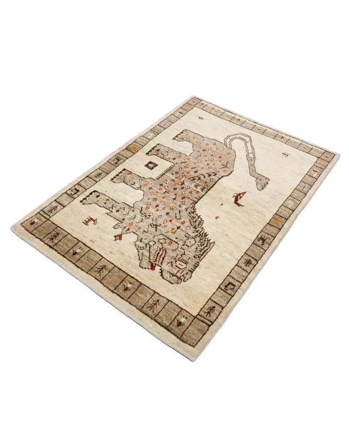 ペルシャ絨毯 ライオンギャッベ 84x120cm 手織りラグ ナチュラル 玄関マット