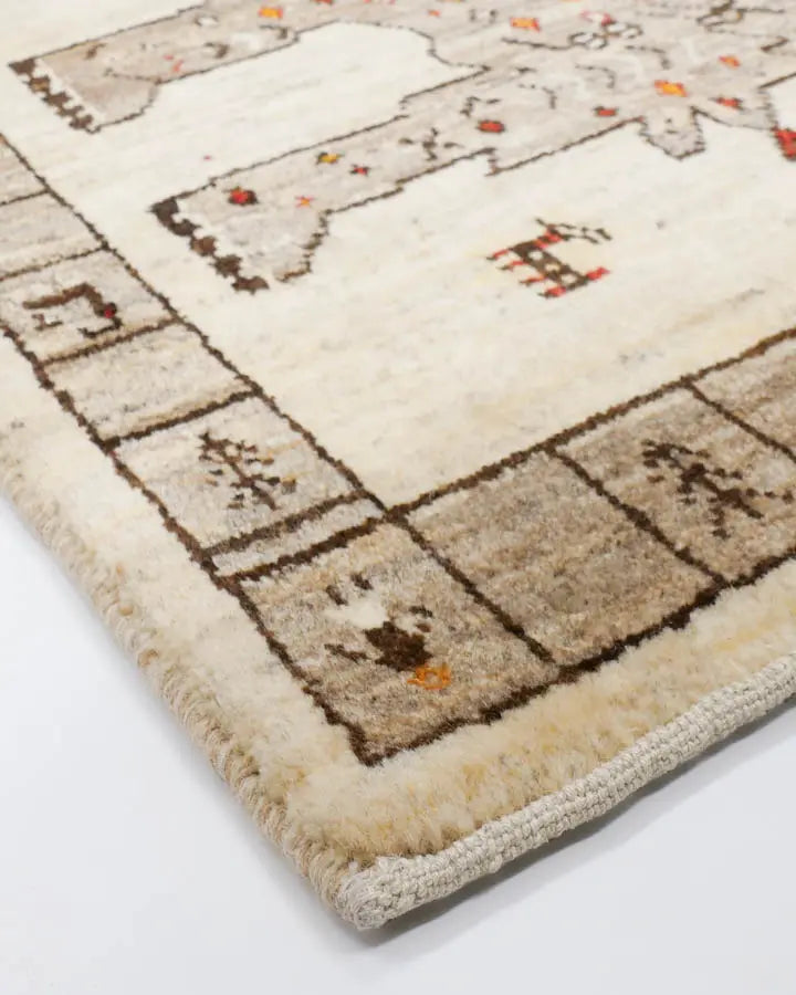 ペルシャ絨毯 ライオンギャッベ 84x120cm 手織りラグ ナチュラル 玄関マット