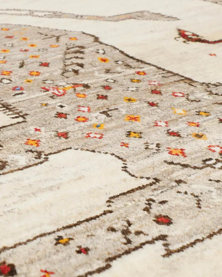 ペルシャ絨毯 ライオンギャッベ 84x120cm 手織りラグ ナチュラル 玄関マット