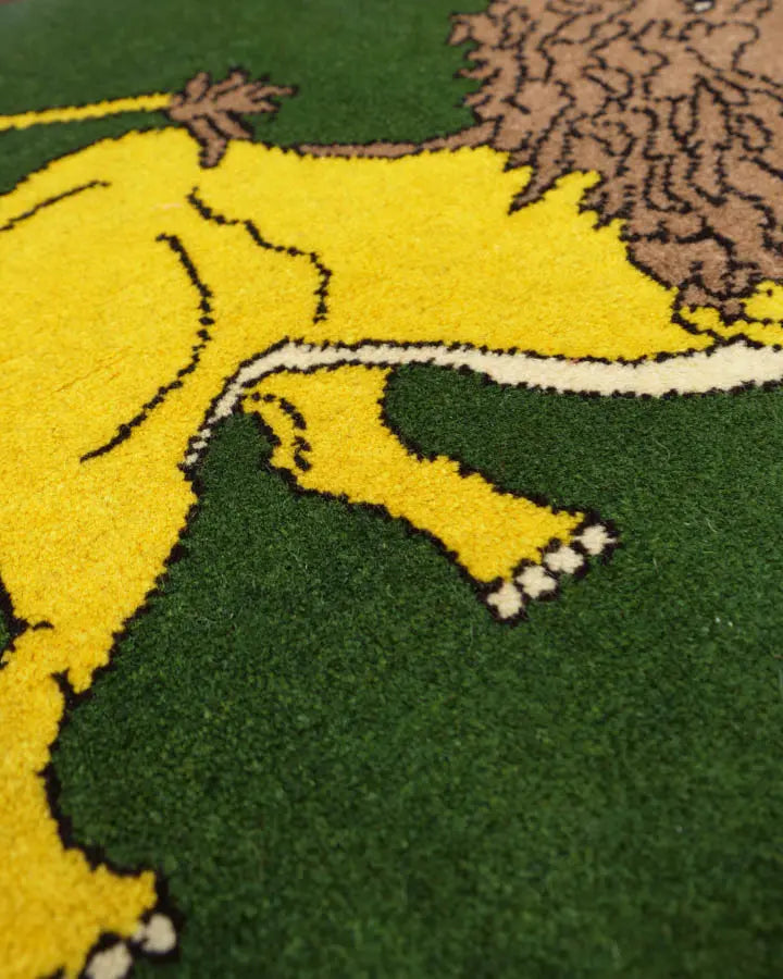 ペルシャ絨毯 ライオンラグ 50x50cm 手織り 緑 グリーン