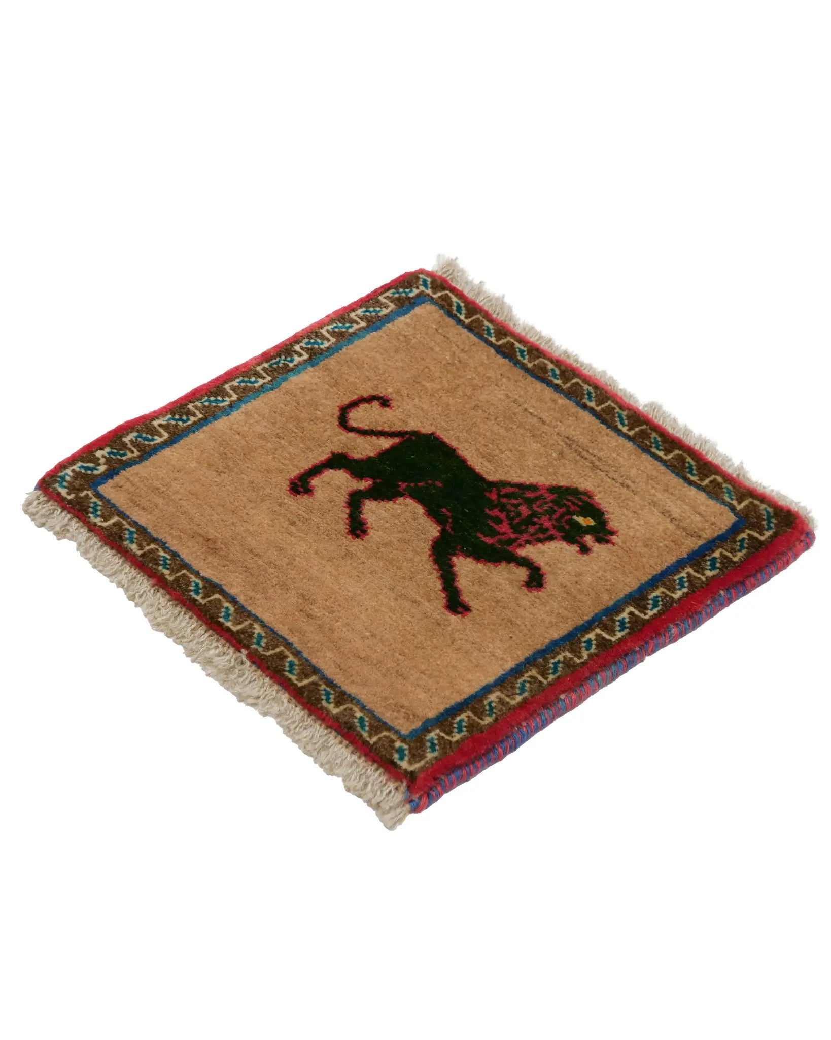 シーラーズ産 手織りライオンギャッベ  座布団 約39×40cm ウール製 ペルシャ絨毯