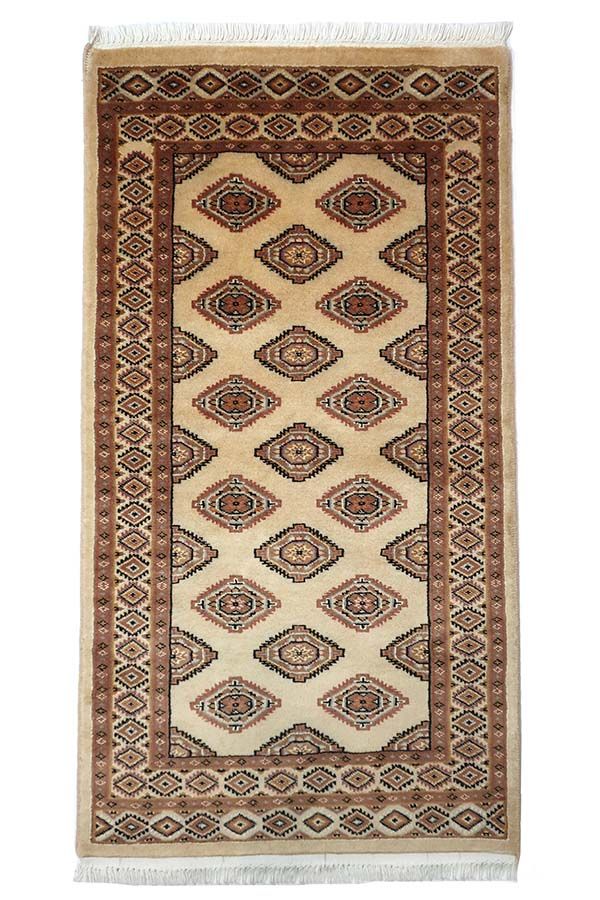 パキスタン絨毯(67cm x 123cm)ベージュ 手織り ウール【ラグ専門店】