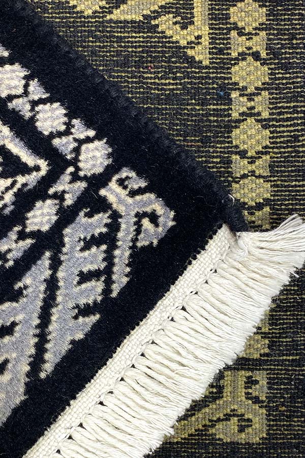 パキスタン絨毯(30x31cm)黒 ウール ミニラグ【絨毯専門店】