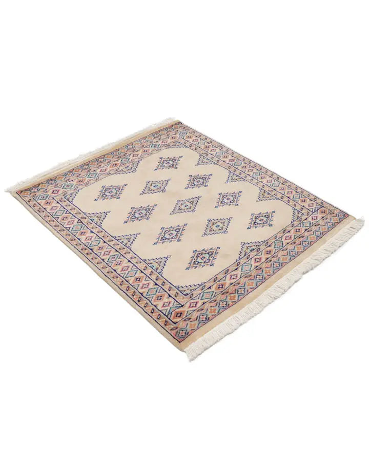 手織りパキスタン絨毯 92x101cm ベージュ ラグ 正方形