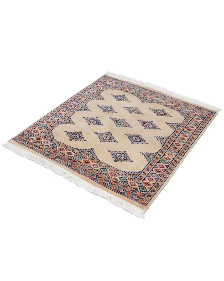 手織りパキスタン絨毯 92x101cm ベージュ ラグ 正方形