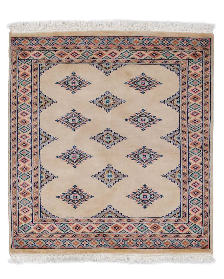 手織りパキスタン絨毯 92x101cm ベージュ ラグ 正方形