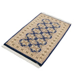 パキスタン絨毯 玄関マット 手織りラグ ブルー 青