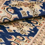 パキスタン絨毯 玄関マット 手織りラグ ブルー 青