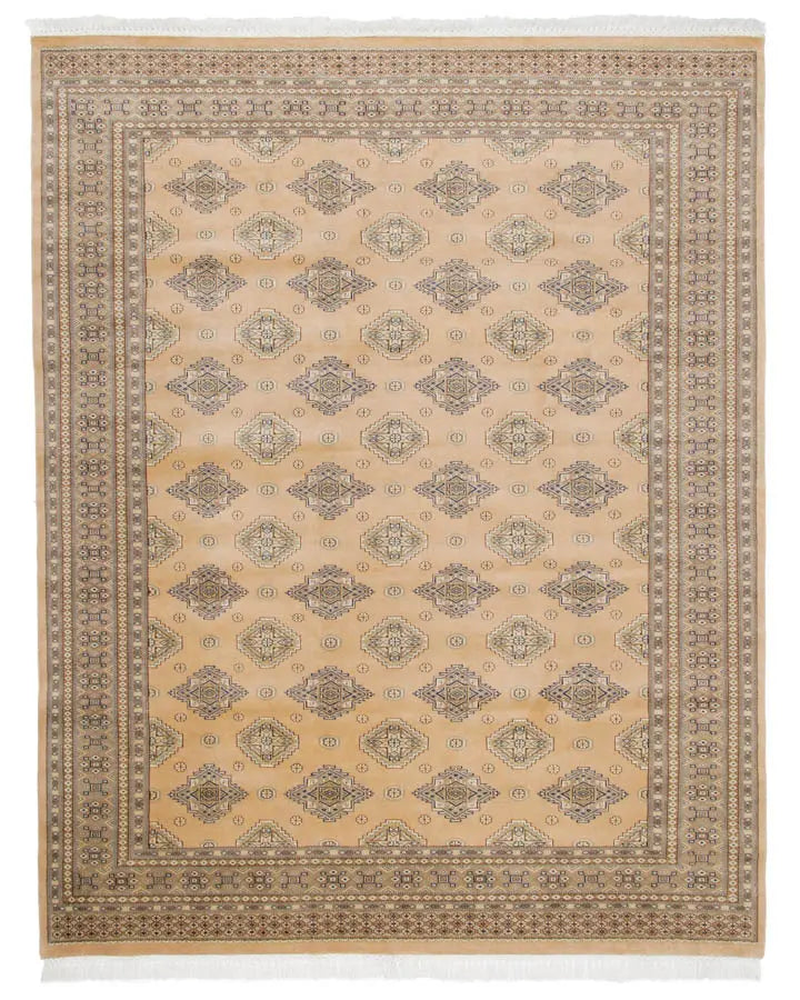 パキスタン絨毯 198x249cm 手織りラグ ベージュ 大判サイズ