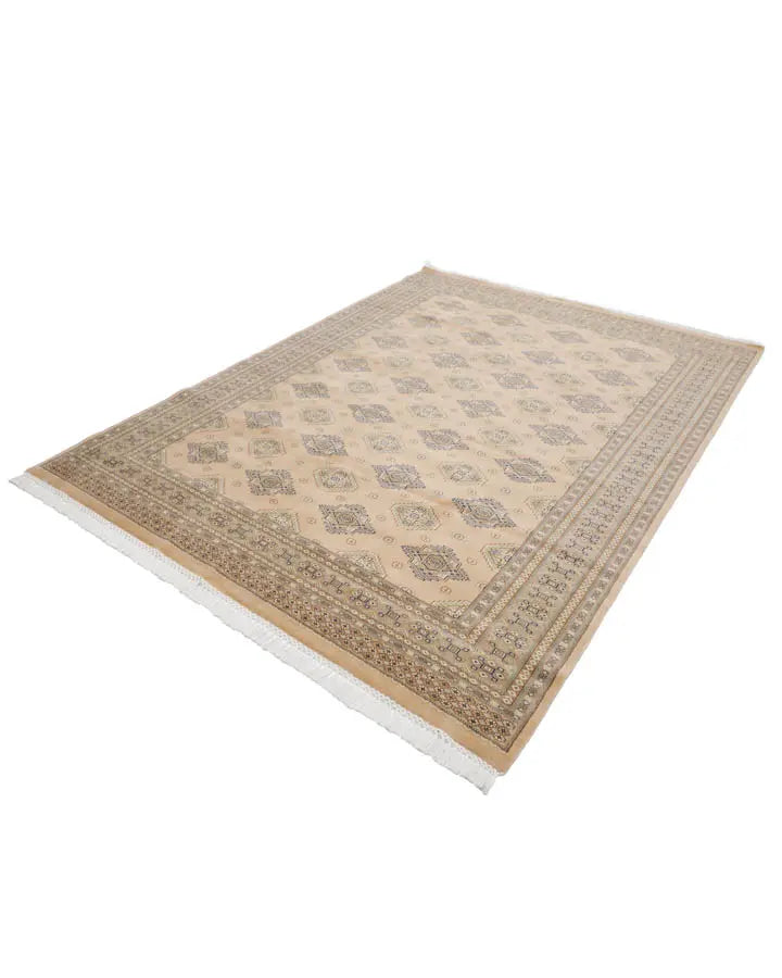 パキスタン絨毯 198x249cm 手織りラグ ベージュ 大判サイズ