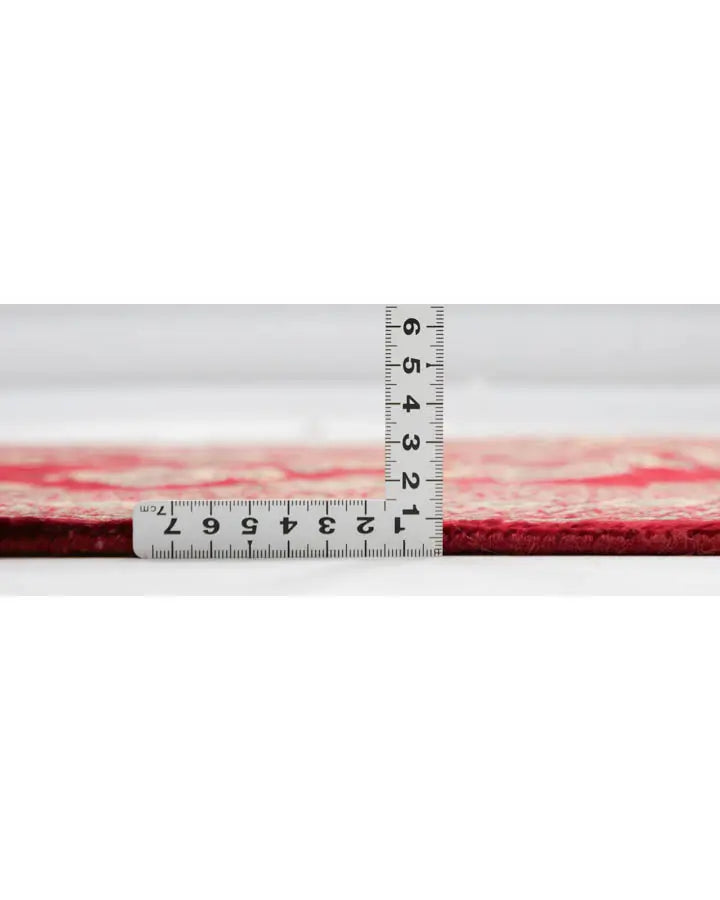 パキスタン絨毯 95cm x 134cm 手織りラグ 赤 幾何学模様