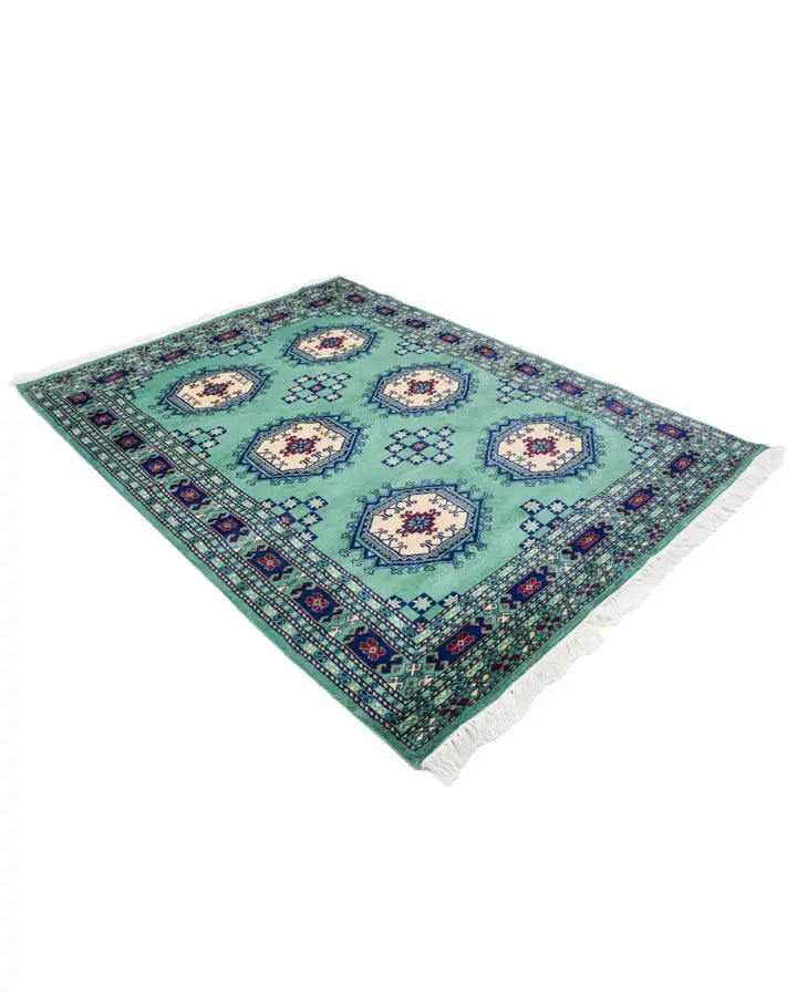 パキスタン絨毯 140x184cm ターコイズグリーン 手織りラグ