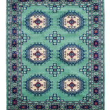 パキスタン絨毯 140x184cm ターコイズグリーン 手織りラグ