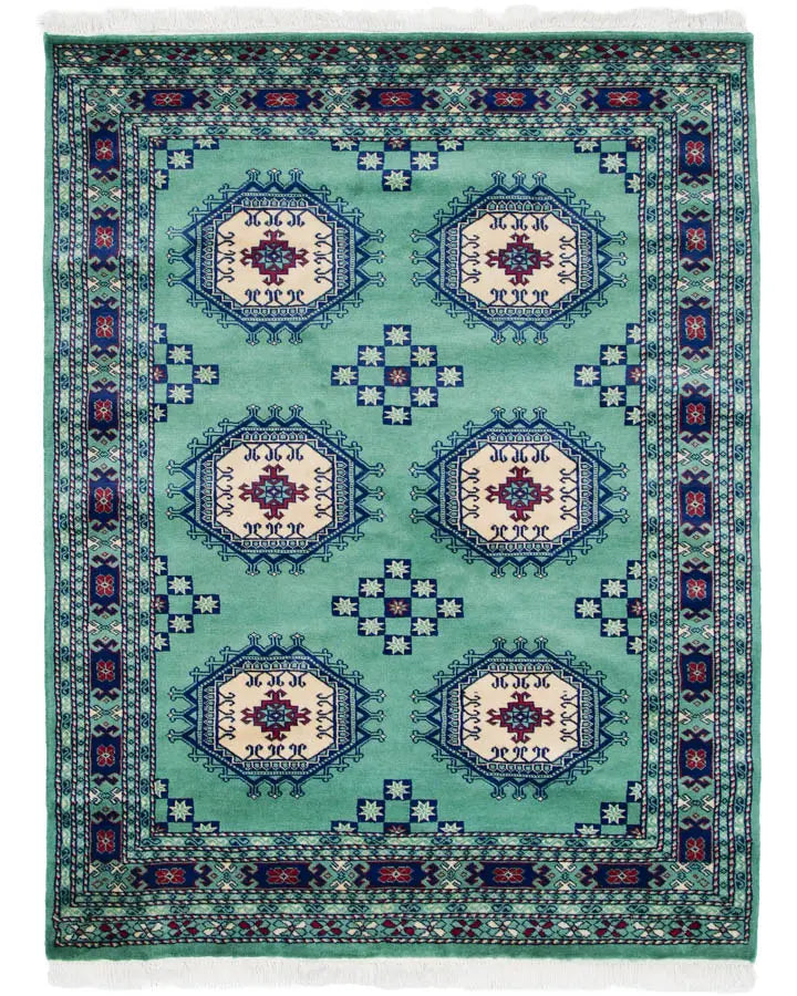 パキスタン絨毯 140x184cm ターコイズグリーン 手織りラグ