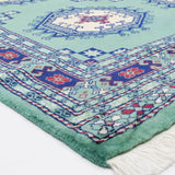 パキスタン絨毯 140x184cm ターコイズグリーン 手織りラグ