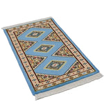 パキスタン絨毯 ブルー 46cm x 79cm 玄関マット 柔らかい