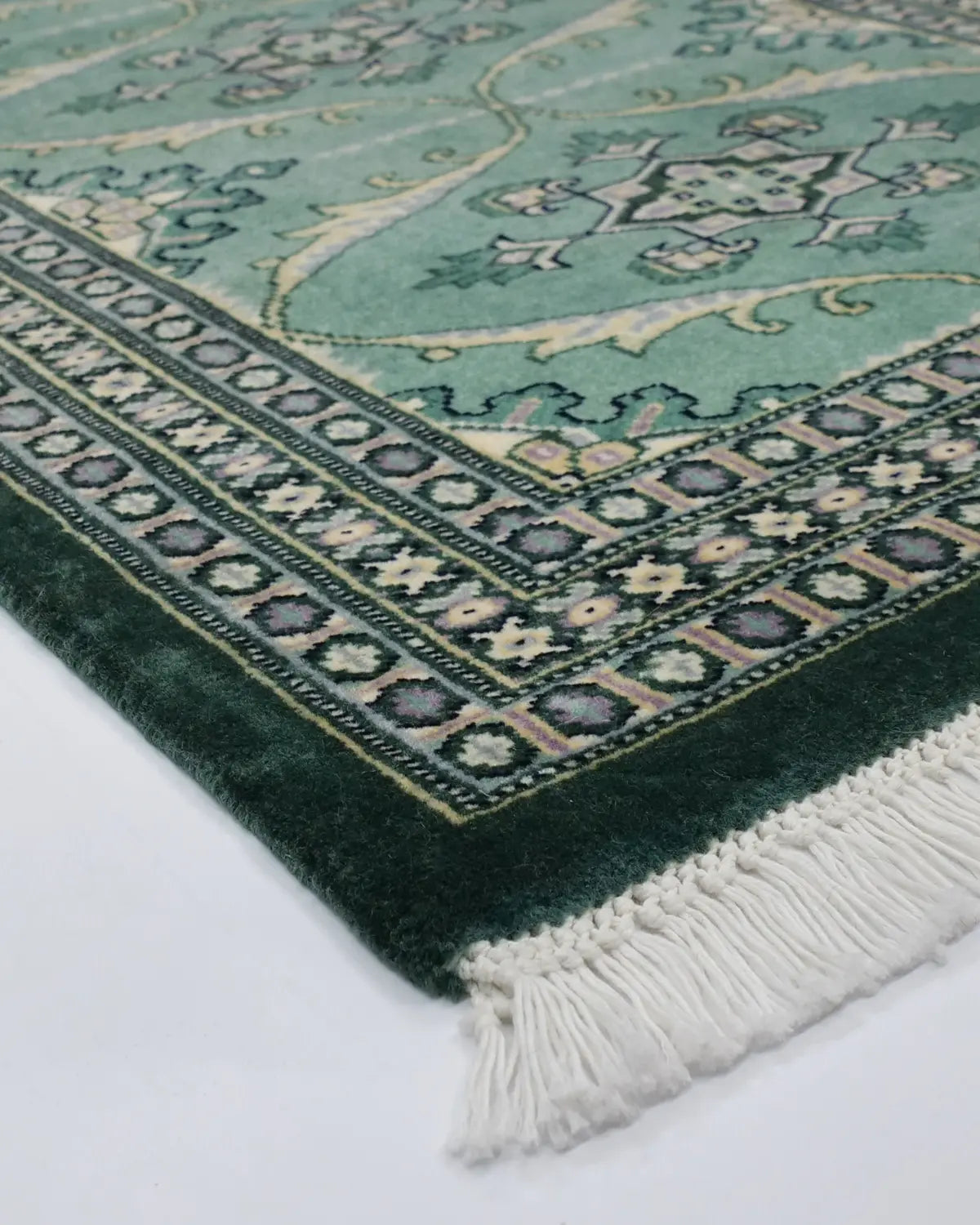 高密度ウールで織られたラホール産パキスタン絨毯 グリーン系