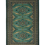 パキスタン絨毯 ラホール産 グリーンの3メダリオン 手織りウールラグ