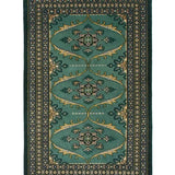 パキスタン絨毯 ラホール産 グリーンの3メダリオン 手織りウールラグ