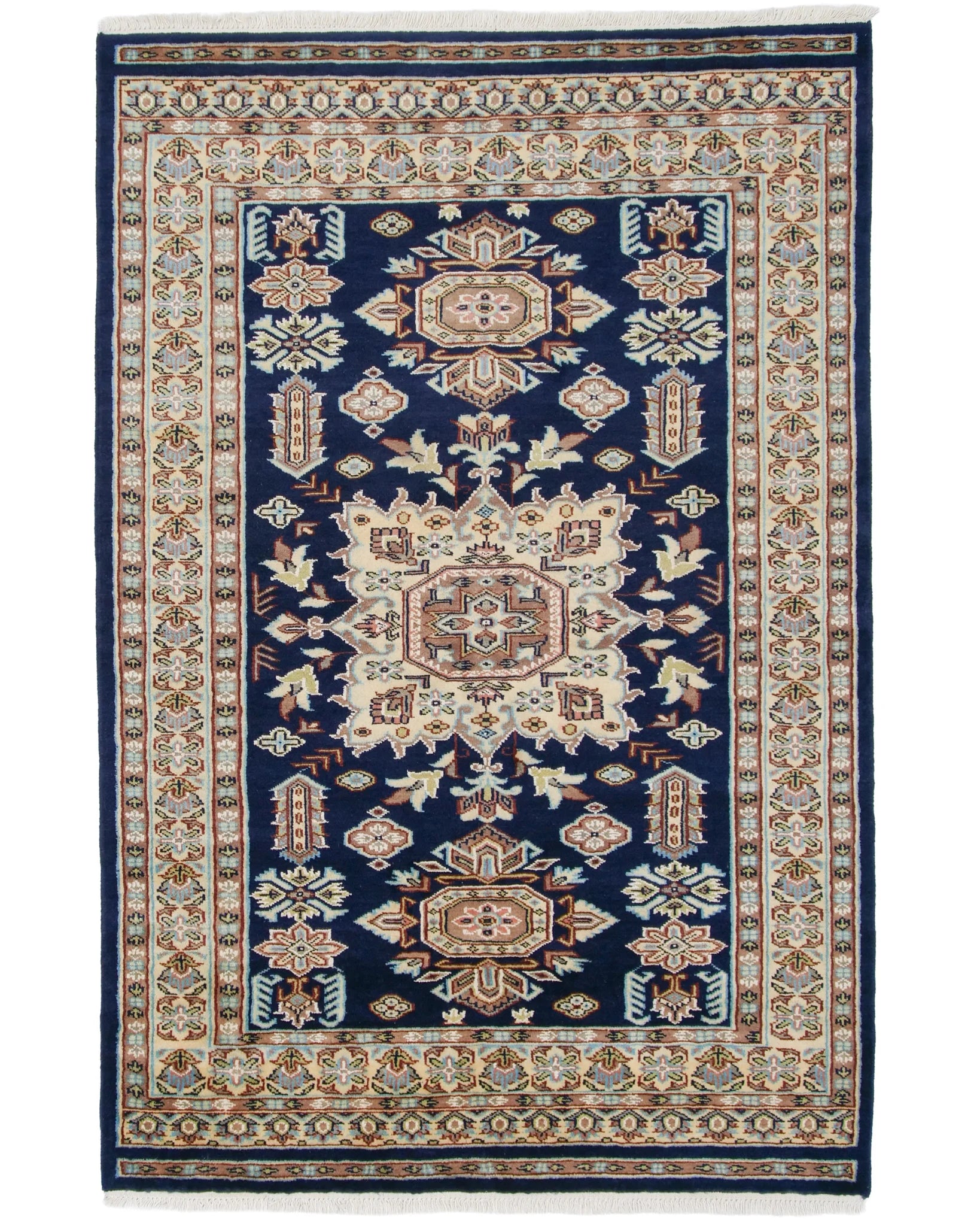 Modern classic Pakistani wool rug with floral medallion motif