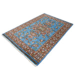 パキスタン絨毯 124x184cm 手織りラグ 水色 スカイブルー