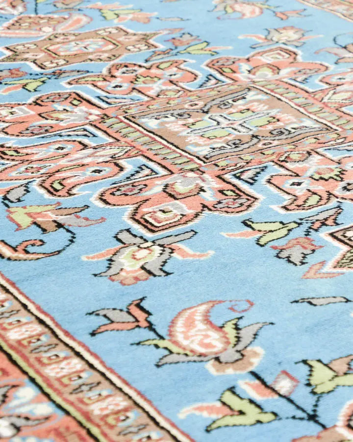 パキスタン絨毯 124x184cm 手織りラグ 水色 スカイブルー