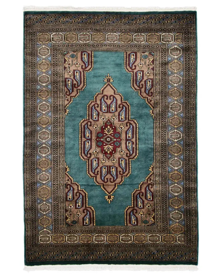 パキスタン絨毯 122x177cm グリーン 緑 手織り ラグ