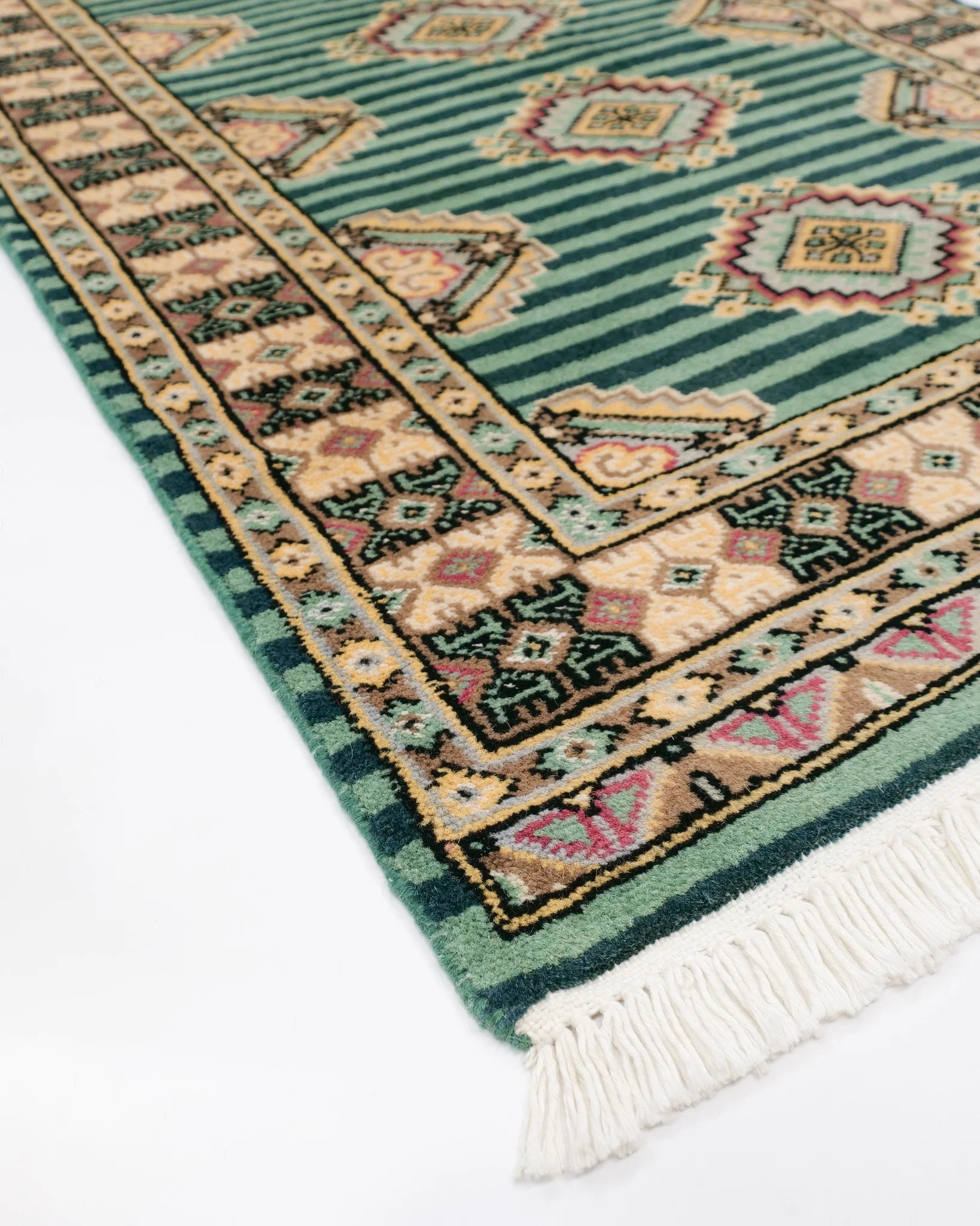 パキスタン絨毯 72×115cm|ウール・幾何学模様×ストライプ モダン ラグ 手織り 玄関マット