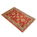 手織りパキスタン絨毯 約60cm x 90cm 玄関マット 赤 オレンジ