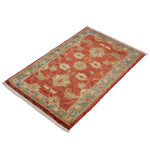 手織りパキスタン絨毯 約60cm x 90cm 玄関マット 赤 オレンジ