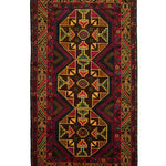 アフガニスタン絨毯 109x208cm トライバルラグ 幾何学模様 手織り