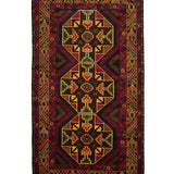 アフガニスタン絨毯 109x208cm トライバルラグ 幾何学模様 手織り