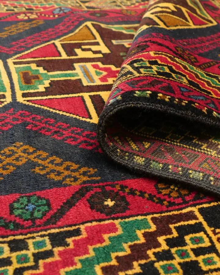 アフガニスタン絨毯 109x208cm トライバルラグ 幾何学模様 手織り