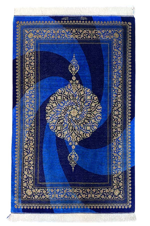 ペルシャ絨毯　クム産　アミラン工房　シルク　約80cm x 125cm