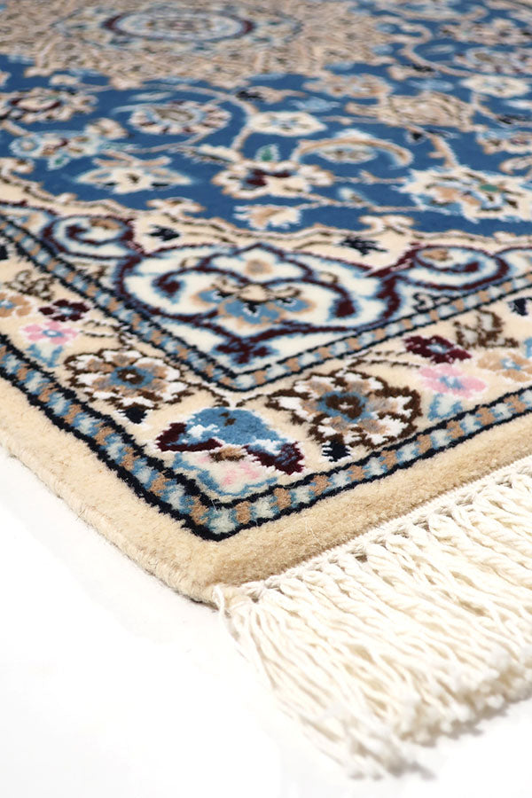 ペルシャ絨毯(60x90cm)青 玄関マット ウール&シルク【絨毯専門店】