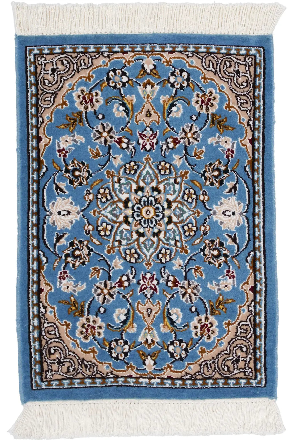 ナイン産 ペルシャ絨毯(40x60cm)ウール&シルク | 青【絨毯専門店】