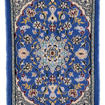 ペルシャ絨毯 ナイン ウール 玄関マット 青 (ブルー)