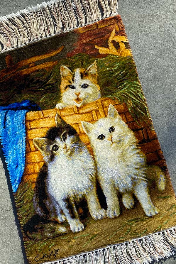 ペルシャ絨毯(36x50cm)猫 タペストリー 壁掛け【絨毯専門店】