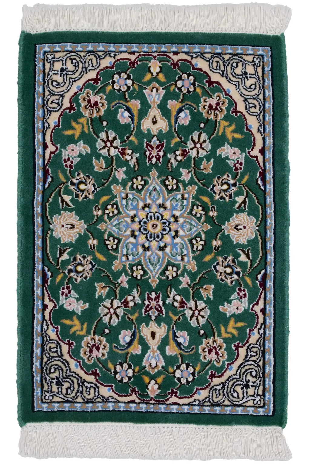 手織りペルシャ絨毯 ナイン産(40x60cm)鮮やかな緑色【絨毯専門店】