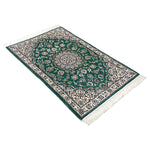 ペルシャ絨毯 ナイン ウール 玄関マット 緑 (グリーン)