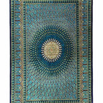 ペルシャ絨毯 クム ムサビ工房 シルク 玄関マット 青(ブルー)